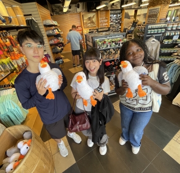Gift shop students with toy seagulls